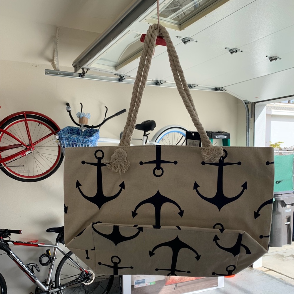 Nautical Canvas Beach Tote with Rope Straps - Picture 3 of 3